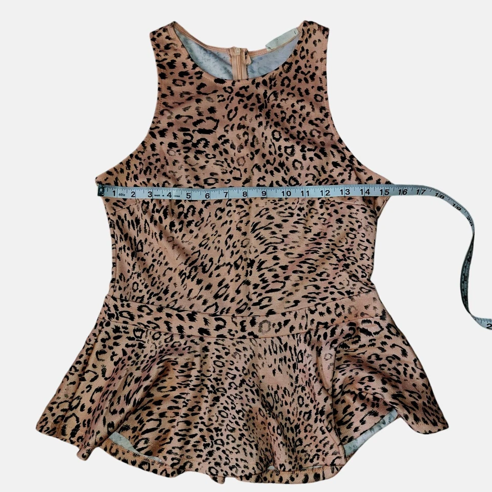 LUSH Peach/Pink Animal Print Peplum Sleeveless Tank Blouse Size Medium - Imagem 4 de 4