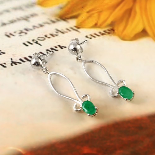 Natural Green Emerald Dangle Earrings 925 Sterling Silver May Birthstone Gift - Picture 2 of 7