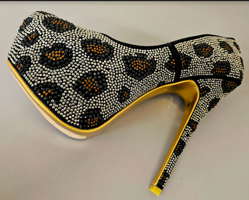 Vigo Fiore Crystal Rhinestone Leopard Pumps USA 10 Bling Bling Black Tie Sexy - Picture 9 of 11