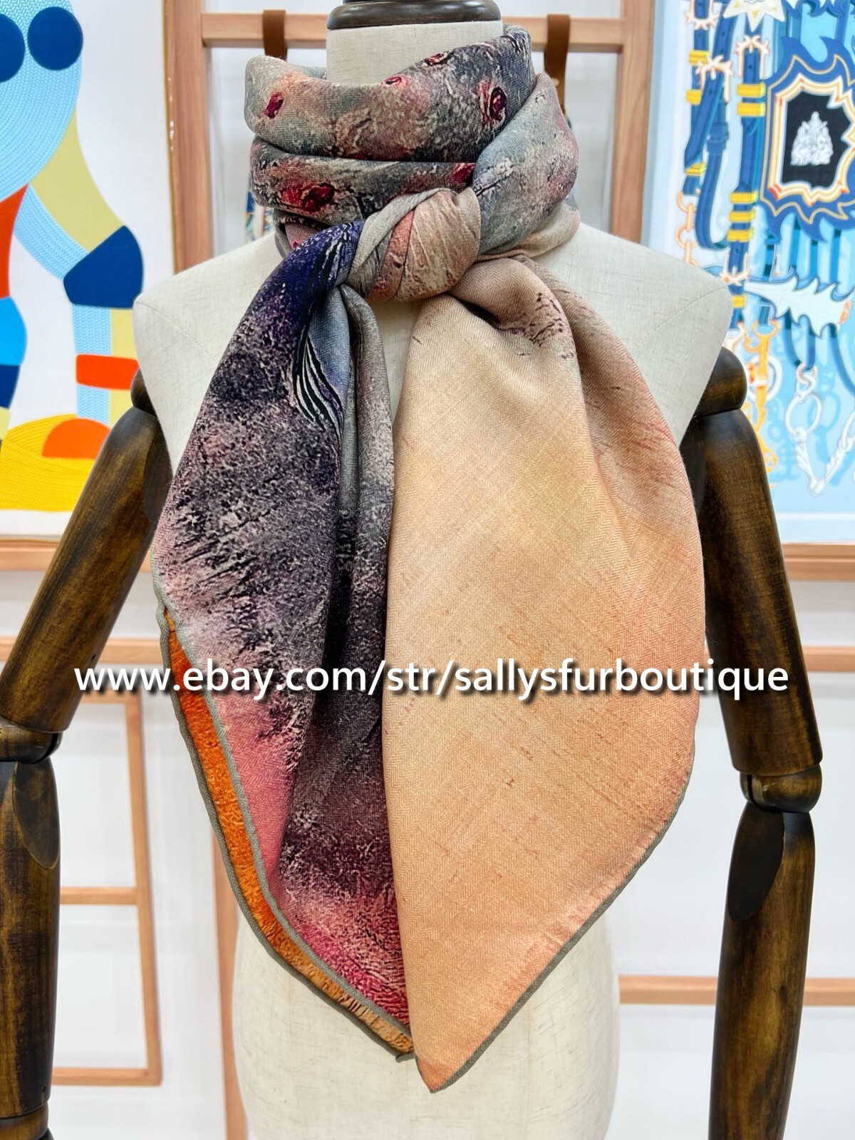 Sallys Boutique 70% Cashmere 30% Silk Wrap Scarf Ballet Print 2 Face Shawl 53