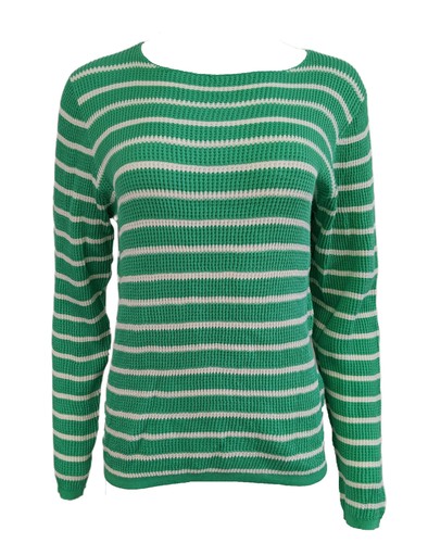 GANT Women's Kiwi Green Breton Stipe Boatneck Top 487016 Size X-Large NWT - 第 1/2 張圖片