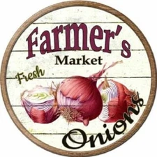 Farmers Market Onions 12" Lightweight Metal Circle Sign