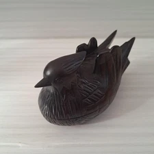 Wood Carved Mandarin Duck Kogo Bird-Shaped Incense Container