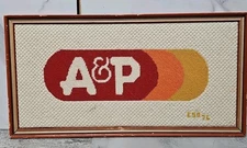 Vtg Framed A & P Logo Grocery Needlepoint Sign OOAK A&P Advertising 21" x 11"