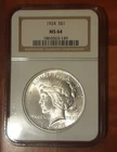1924 Peace US Silver Dollar NGC Graded MS64