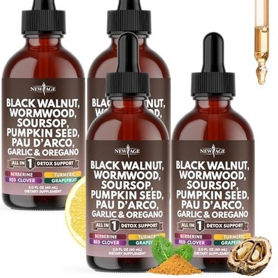 New Age Black Walnut Wormwood Cleanse Drops Liquid Soursop Garlic Pumpkin Seed