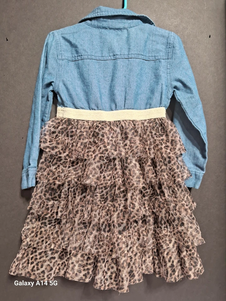 RARE EDITIONS Girls Denim Animal Print Mesh Pretty Decorated Dress Sz 4/4T - Image 4 of 4