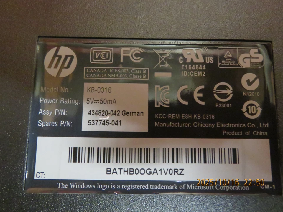 HP KB-0316 AZERTY PS/2 PS2 Wired Desktop Computer Keyboard Tastatur In Deutsch. - Bild 4 von 4