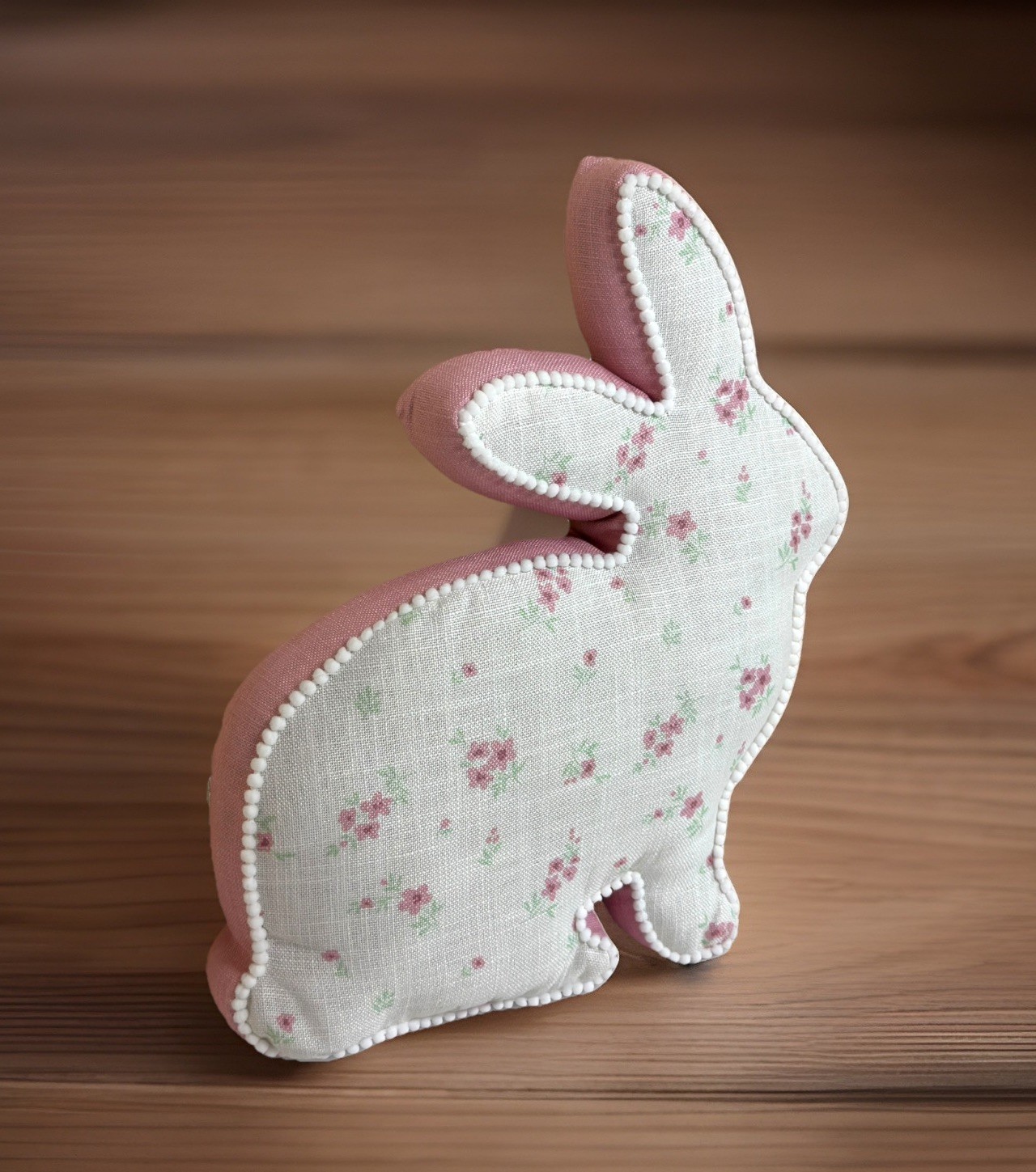 Easter Bunny Throw Accent Pillow Floral Pom Trim Pink Spring