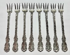 8 Louis XV by Whiting sterling silver seafood cocktail forks, matching monograms