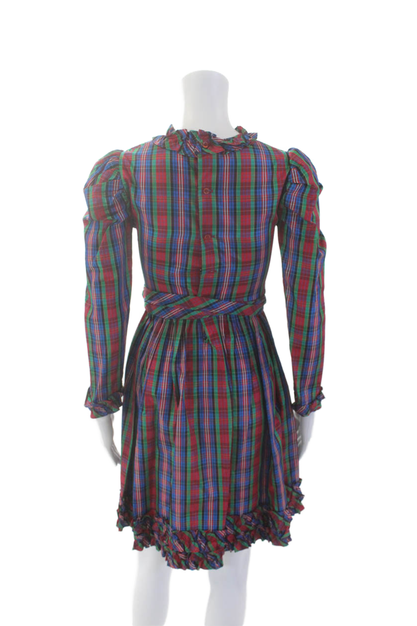 Abito bambina Yves Saint Laurent manica lunga con volant a quadri linea A multi taglia 14