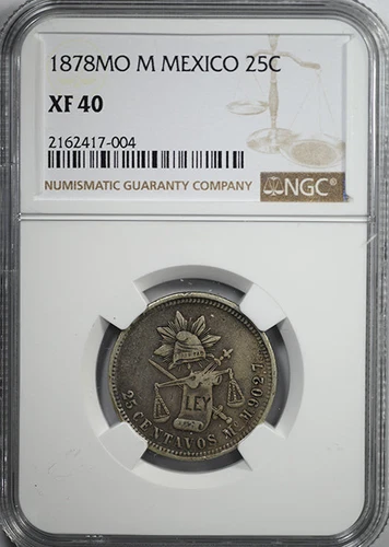 1878 MO M Mexico 25C Centavos NGC XF40