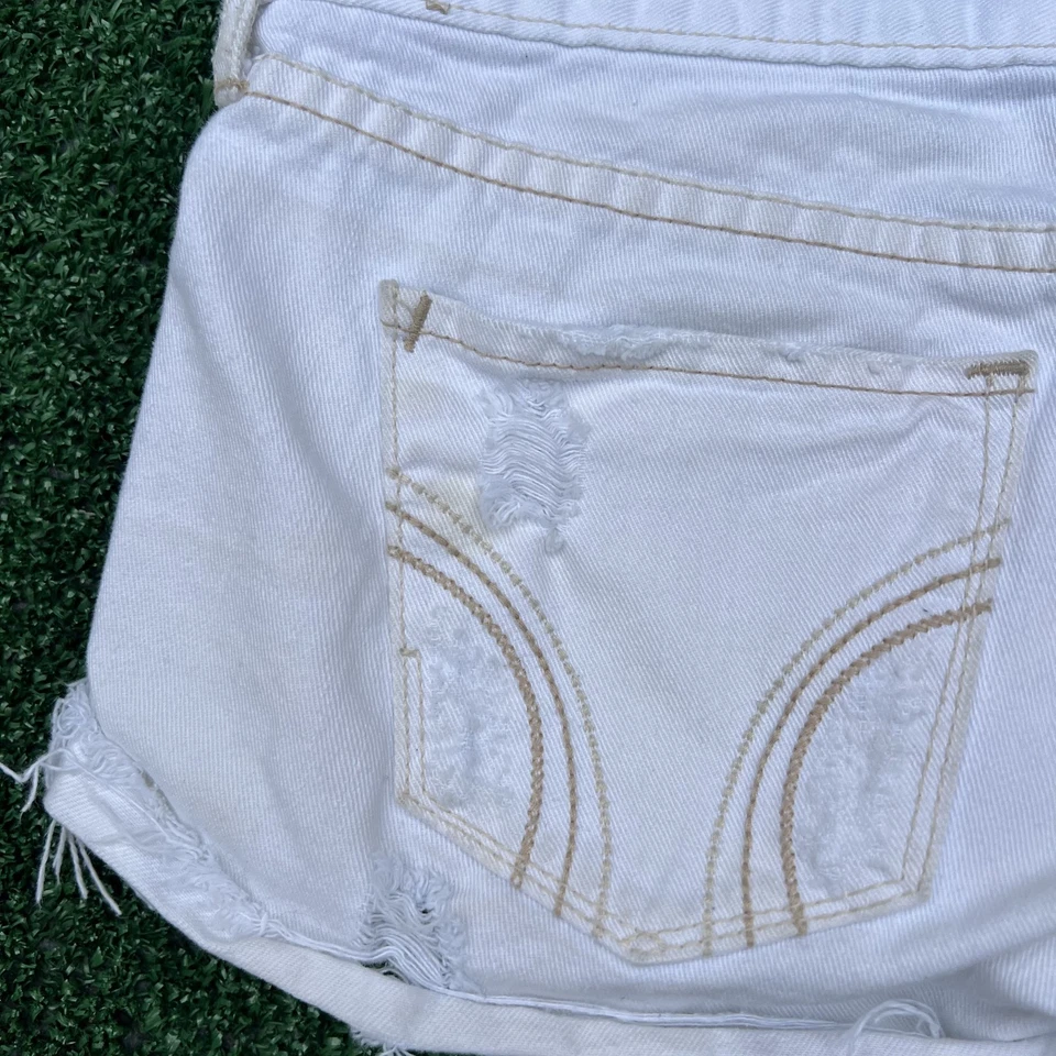 Vintage Hollister Jean Shorts Womens Size 1 30x1" White Low Rise Distressed Y2K - Image 3 of 4