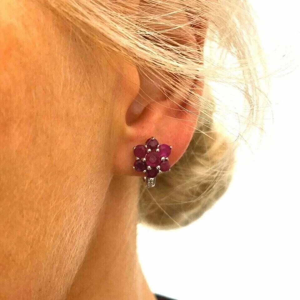 2Ct Round Cut Lab-Created Ruby Hoop Earrings Women's 14K White Gold Plated - Image 2 of 3