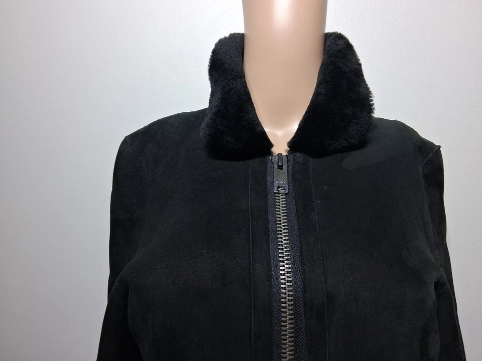 DKNY Black Lamb Skin Shearling Coat Zip Front Jacket Size 4 - Image 2 of 4