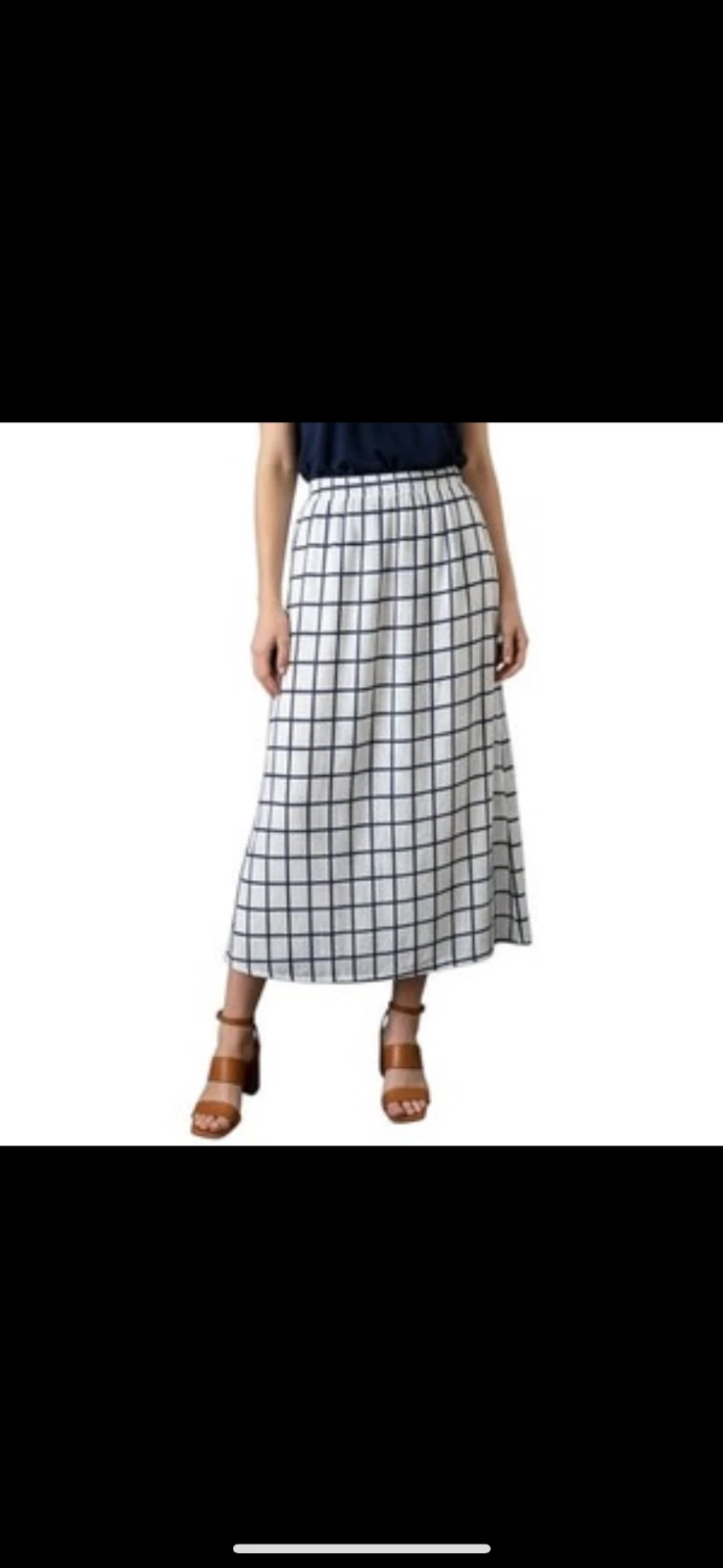 ELK French Linen Midi Skirt Size 10 Blue White Check Pockets