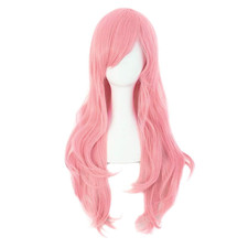 28" 70Cm Long Curly Hair Ends Costume Cosplay Wig Pink 