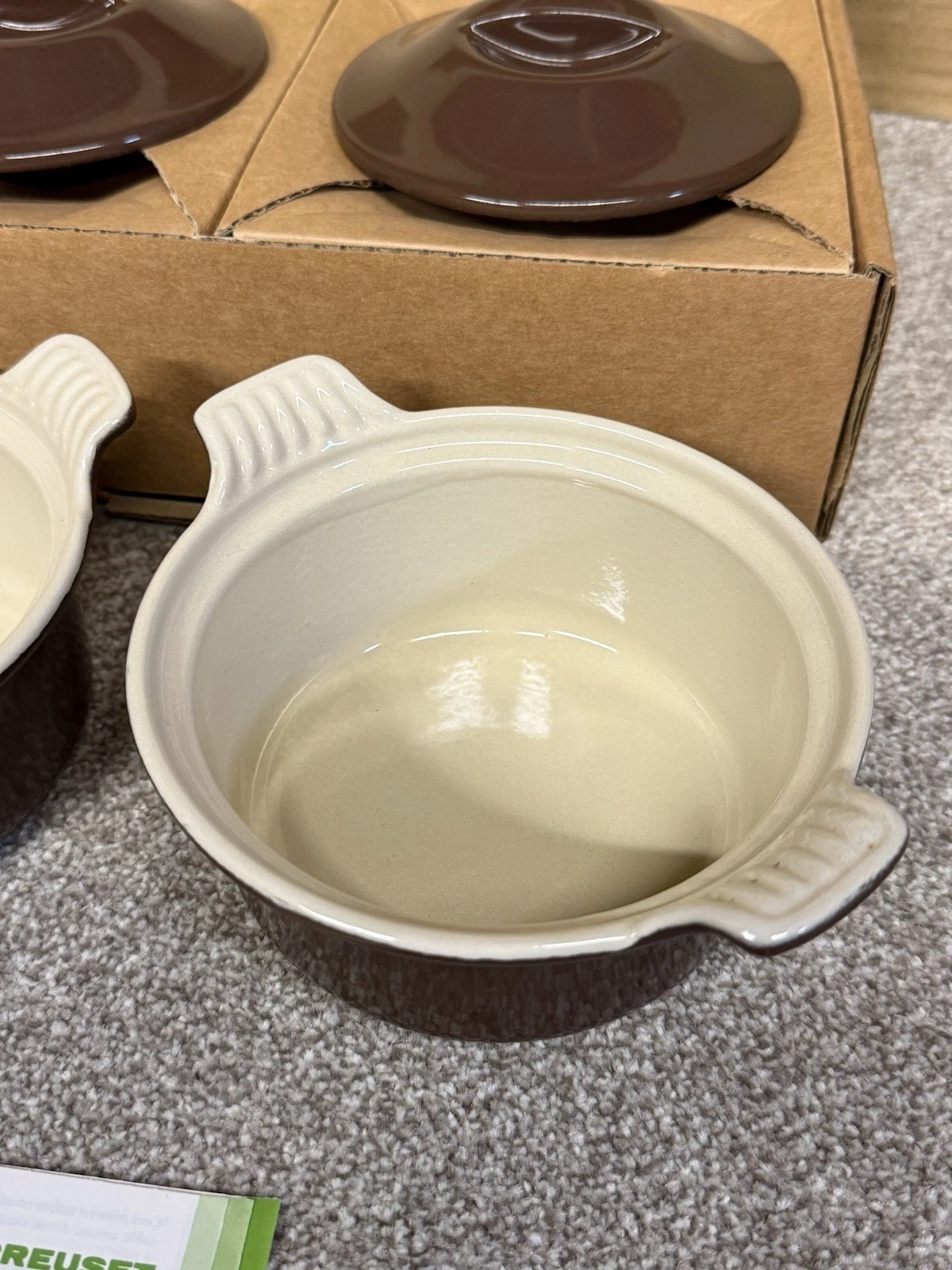 2x Vintage Le Creuset Round Casserole Dish With Lid 14cm Brown Enamel - New 6