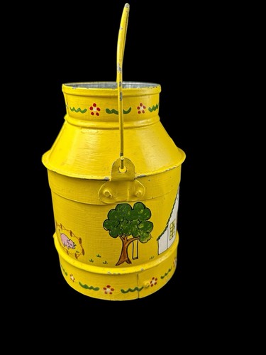 Vtg Rustic Milk Jug Tin Can Folk Art Farm Pig Barn Toleware Americana Country 7" - Picture 5 of 15