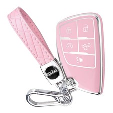Key Fob Cover for Chevy GMC with Keychain, Silverado Sierra 5 Buttons, Pink