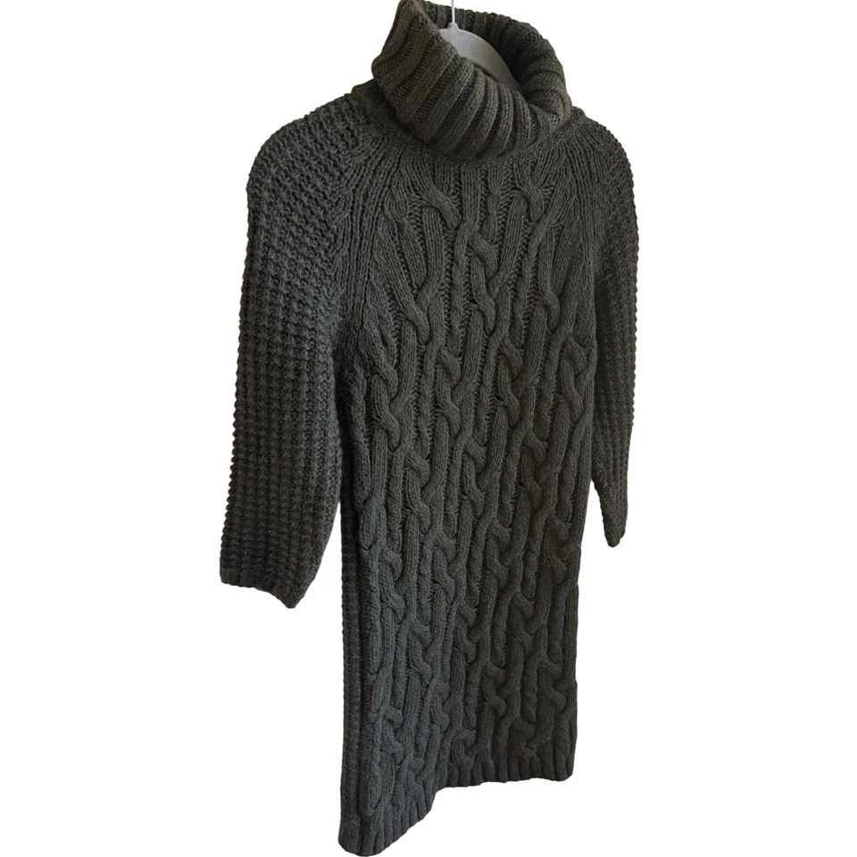 Vestido suéter robusto malha cabo gola alta verde aconchegante après esqui inverno lodge M - Imagem 2 de 4