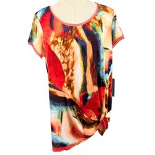 Simply Vera Vera Wang Womens Large Abstract Watercolor Side Tie Mesh Top Artsy