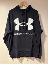 UNDER ARMOUR Rival Fleece Big Logo Black Hoodie XL or XLT 1357093 BRAND NEW