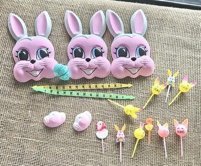 Lot Of 16pc Easter Cake Cupcake Toppers Bunny Cake, Chick Rabbits