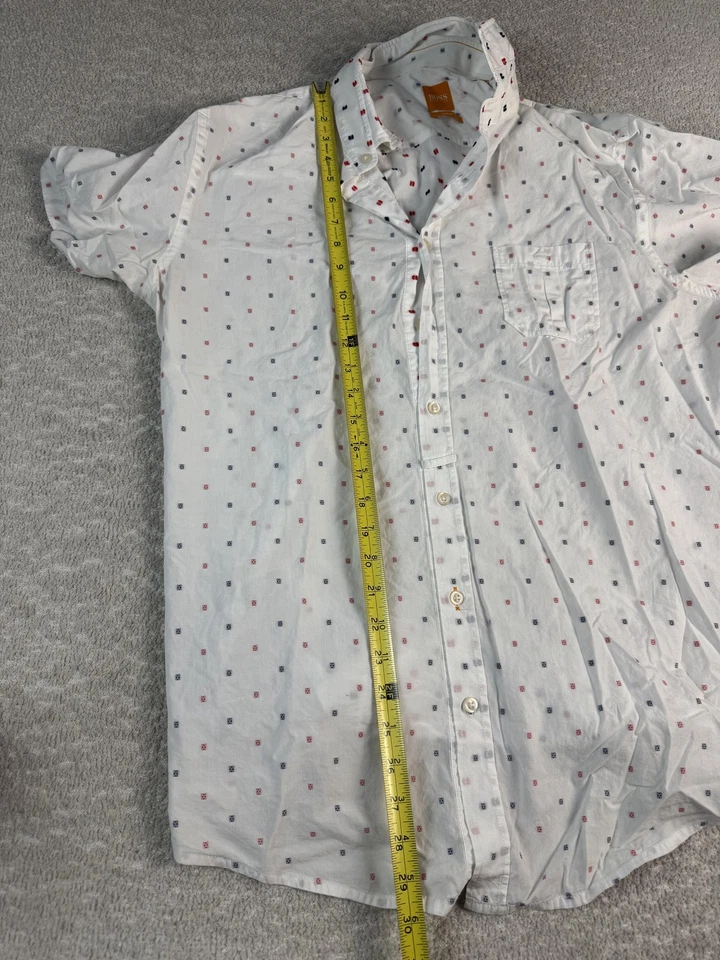 BOSS Hugo Boss Shirt Mens 2XL White Slim Fit Short Sleeve Pattern Cotton - Image 4 of 4