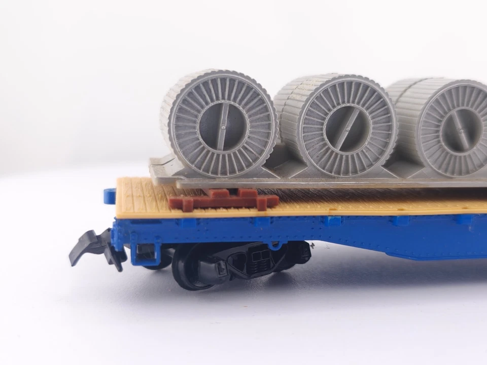 *READ* Tyco HO Scale Western Union Flat Car with Coil Load Model Train Car Blue - Image 4 of 4