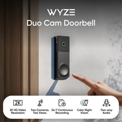 Wireless Duo Cam Video Doorbell (Chime Included), Battery Powered, 2K Full HD Vi