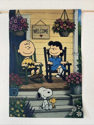 Garden Flag 12x18 Snoopy Welcome Lucy Sided Handmade Woodstock Charlie