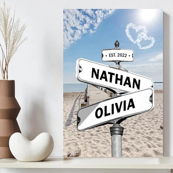 Personalized Name Vintage Street Sign Canvas Poster For Couple Crossroads Gifts - Image 4 of 4