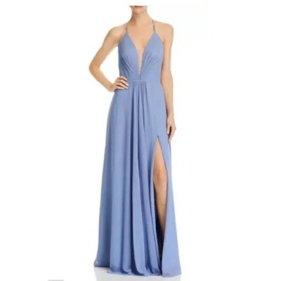 #ad Aqua Womens 6 Iris Blue Side Slit Maxi Dress NWT DA34 $50.40