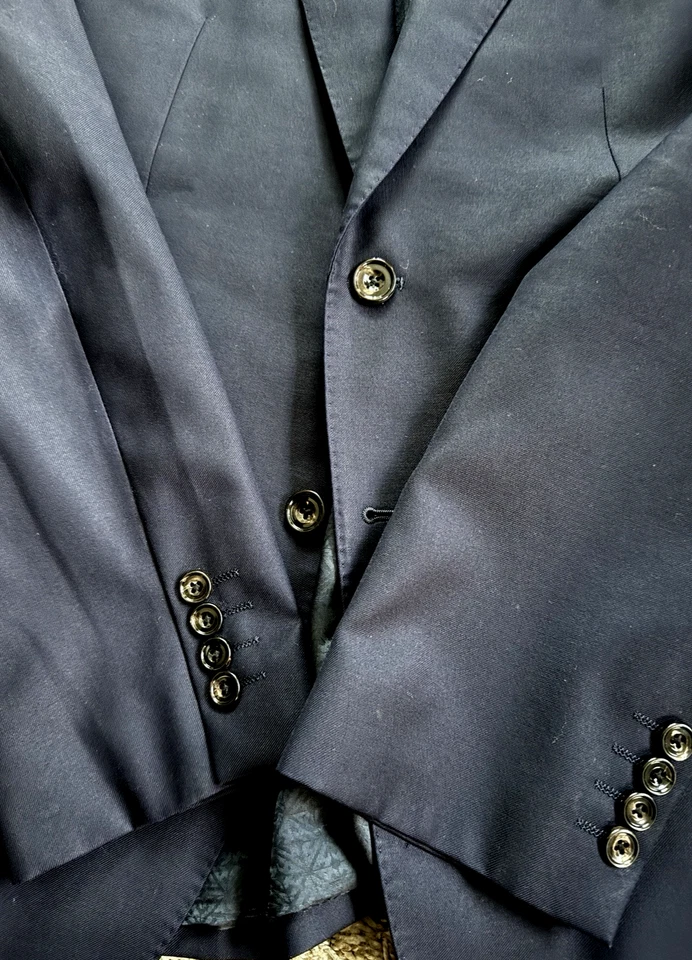 Traje Chaqueta Abrigo Hardy Aimes Savile Row 42R Azul Marino Oscuro Lana Ala Ajuste 2 Botones Foto 3 de 4