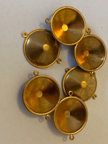 2 loop Brass Rivoli/round Glue in settings Vintage 16mm Pack of 6 NOS Craft - Picture 3 of 5