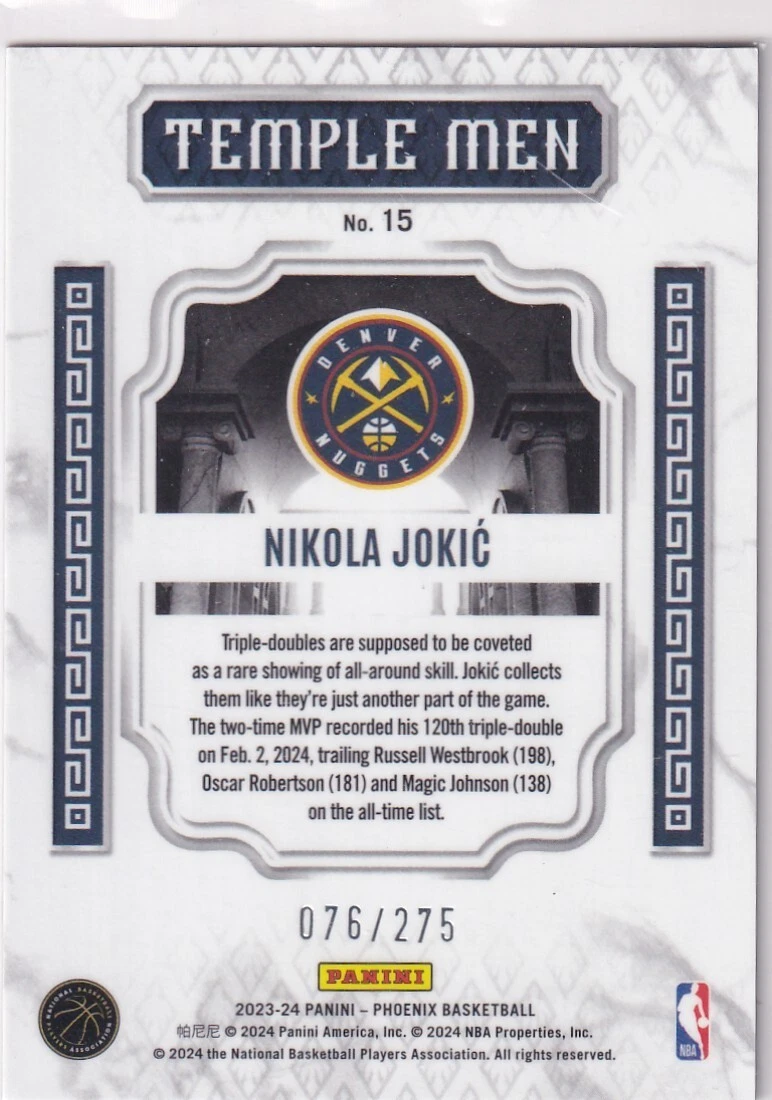 2023-24 Panini NBA Phoenix N º 15 Nikola Jokic Temple Hombre Red Ice Prizm