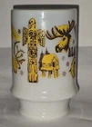 1960's ALASKA Milk Glass MUG Totem Pole Moose Walrus Mt. McKinley CABIN Vintage