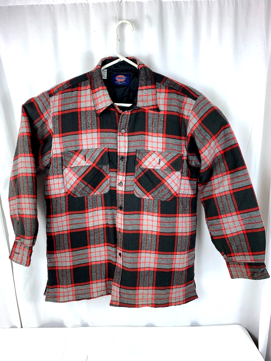 Dickies Quilted Lined Fleece Plaid Jacket Shirt Workwear Men's Size L