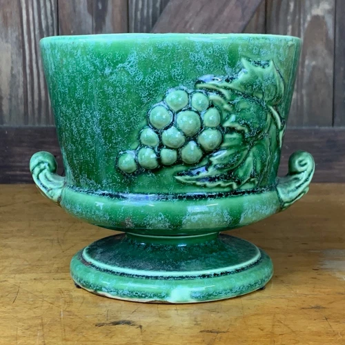 Vintage Hull Green Pedestal Planter Grape 3D Design Made in USA
