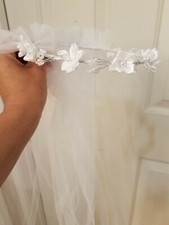 Girls First Communion white Flower veil Headpiece Tulle pearls