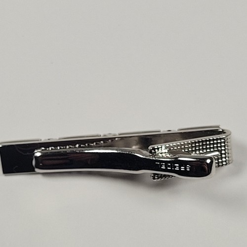 Speidel Silver Tone Textured Cufflinks & Tie Bar Matching Set Blue Rhinestones - Picture 4 of 12