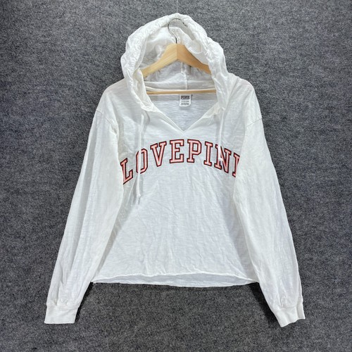 Victoria's Secret Hoodie Women S Small White Hooded Long Sleeve Cotton Casual