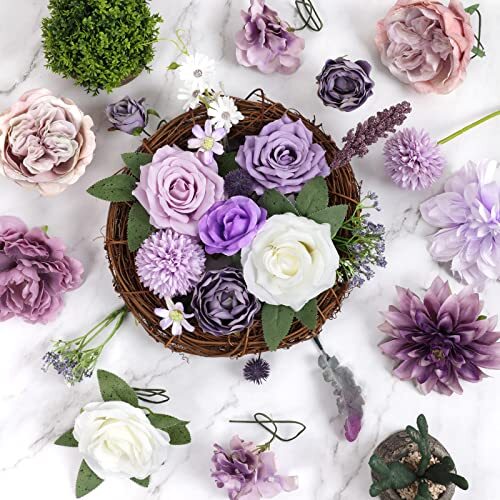 Artificial Flowers Combo Silk Mix Peony Rose Hydrangea Fake Flowers Purple - Picture 6 of 6