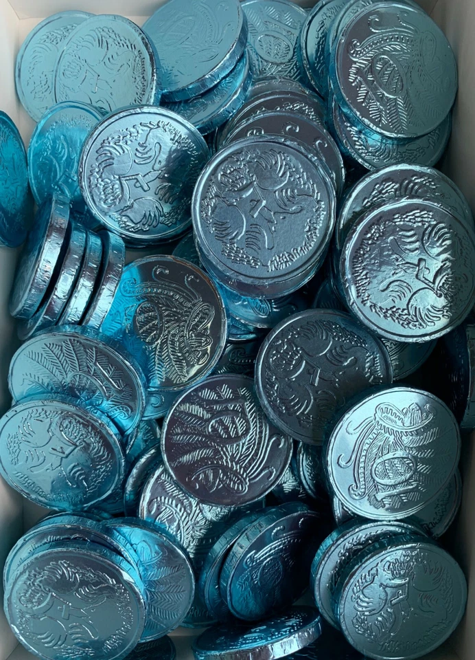 BLUE FOILED MILK CHOCOLATE COINS BLUE BABY BLUE LOLLIES 750G APPROX 100 PIECES - image 2 of 3