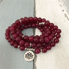 8MM 108 ruby Buddha beads Silver Chakra Bracelet Buddhism energy Men's Reiki