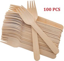 Pack of 100 - Disposable Wooden Forks; 5.5" Length-Biodegradable, Natural Wooden
