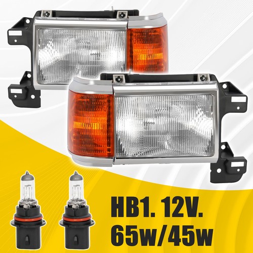 For 1987-1991 Ford F150 F250 Bronco Truck Headlights Chrome Trim Headlamps Pair - Picture 5 of 24