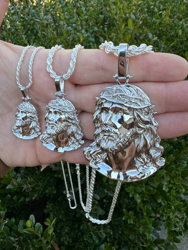 HEAVY Real Solid 925 Sterling Silver Plain Jesus Piece Pendant Necklace DETAILED - Picture 7 of 24