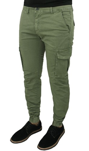 PANTALONI UOMO CARGO IN COTONE VERDE MILITARE CON TASCHE LATERALI da 42 a  56 | eBay